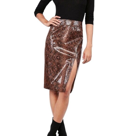 EXPRESS x Negin Mirsalehi High Waisted Snakeskin Print Faux Leather Pencil Skirt - Picture 1 of 7
